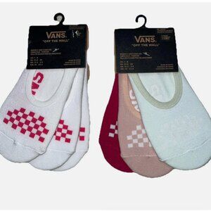 Vans Girls Womens Socks Low 6 Pair Shoe Size 1-6 NWT White & Pink Checkerboard